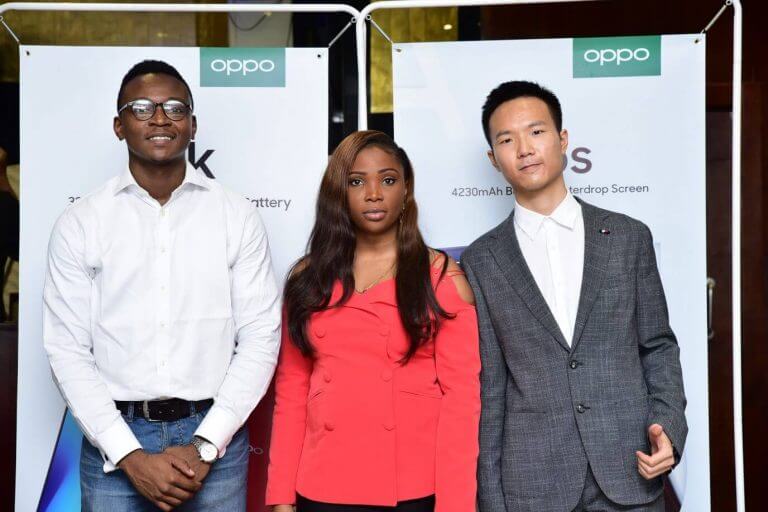 L-R Joseph Adeola, PR Manager OPPO Mobile Nigeria, Nengi Akinola, Marketing Manager, OPPO Mobile Nigeria and Kris Cao, Marketing Director OPPO Mobile Nigeria at the launch of the OPPO A1K and A5s smartphones