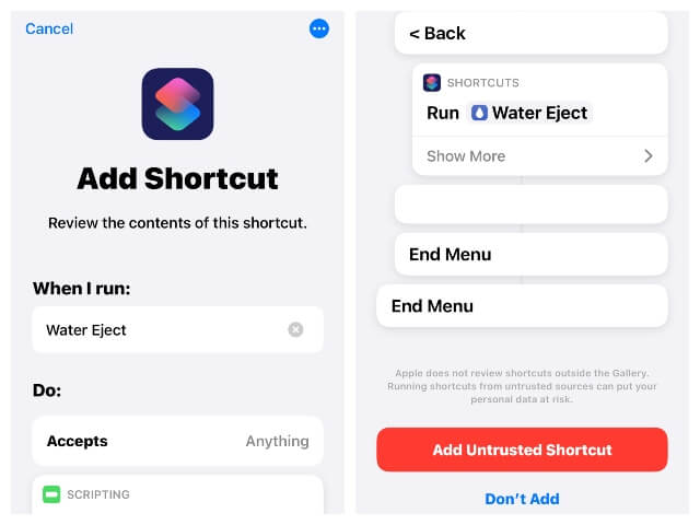 eject water via siri shortcut
